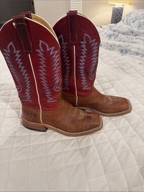Anderson Bean Boot Co. Cowboy Boots - Brown Leather / Burgundy Shaft